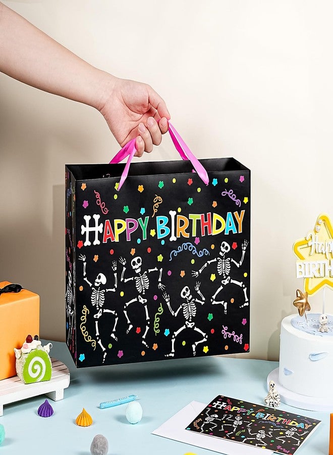 WRAPAHOLIC Skeleton Birthday Gift Bags with Tissue Paper and Card - 10 x 5 x 13 inch - Colorful Skeleton Happy Birthday Paper Bags for Kids Girls Boys, Halloween - Image 5